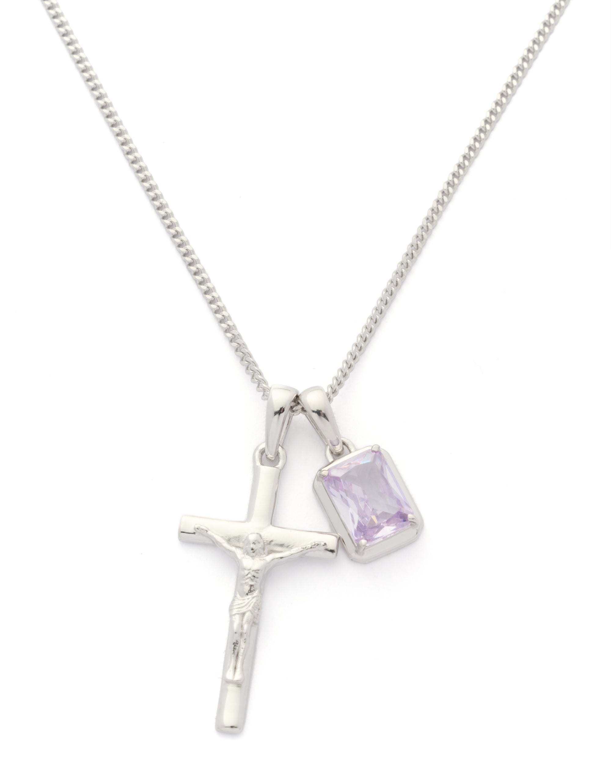 The Crucifix x Lavender stone - Silver