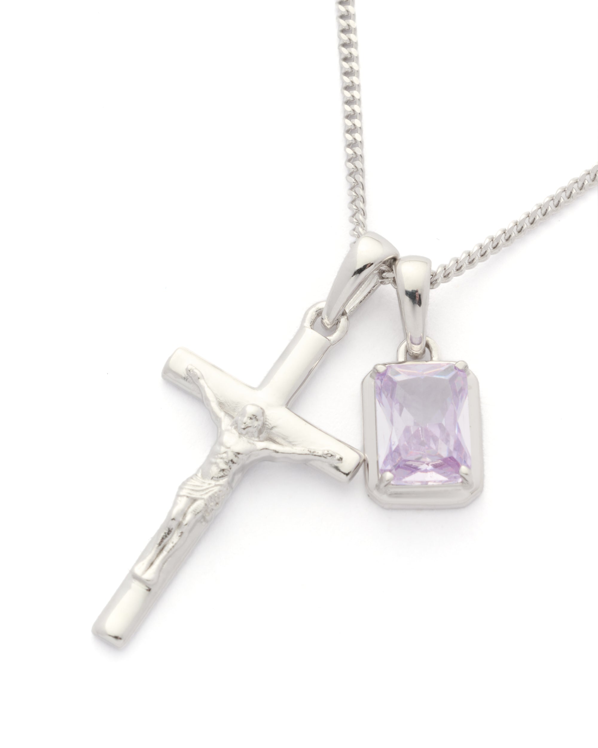 The Crucifix x Lavender stone - Silver