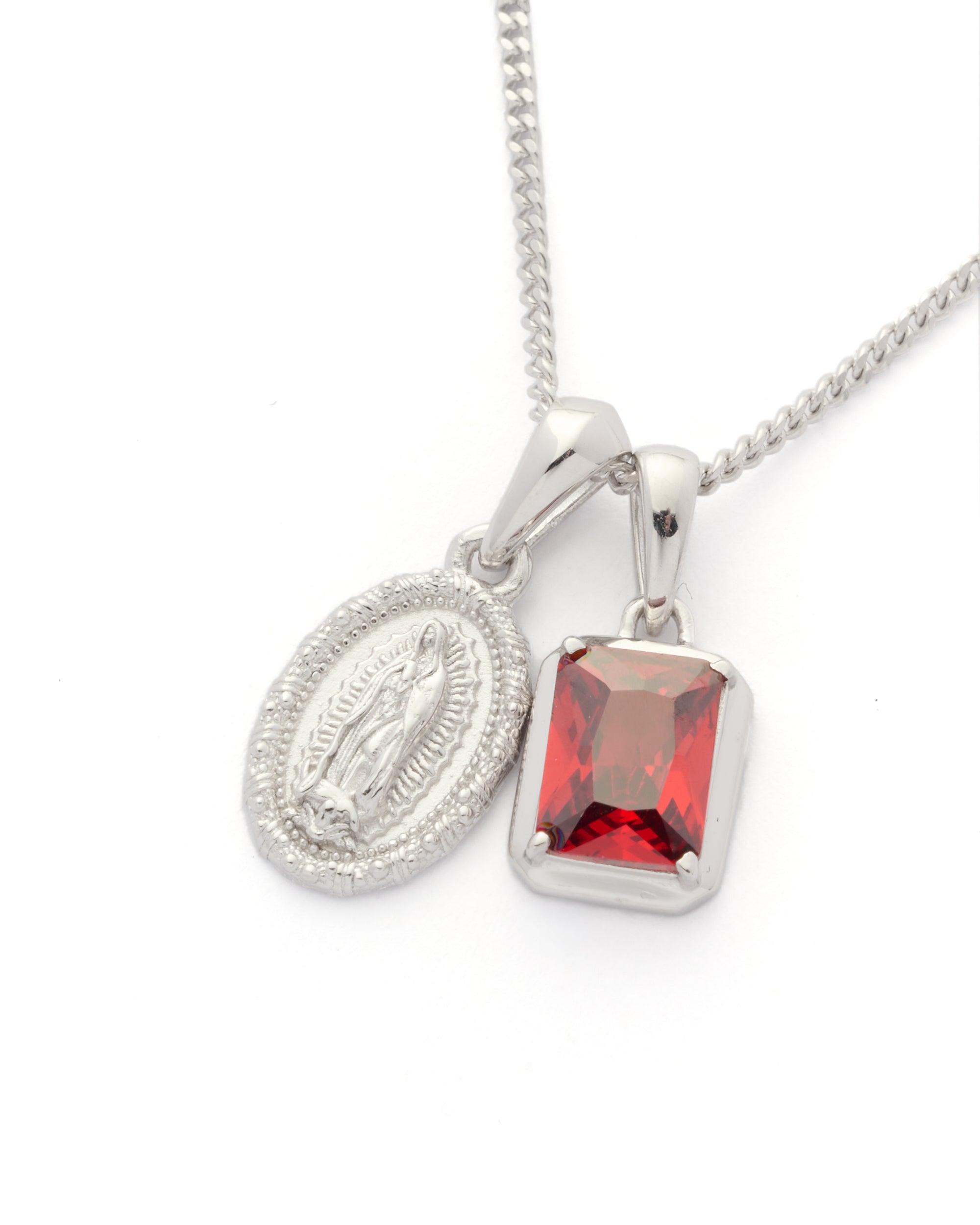 Mini Gaudalupe x Lisbon red stone stack - Silver