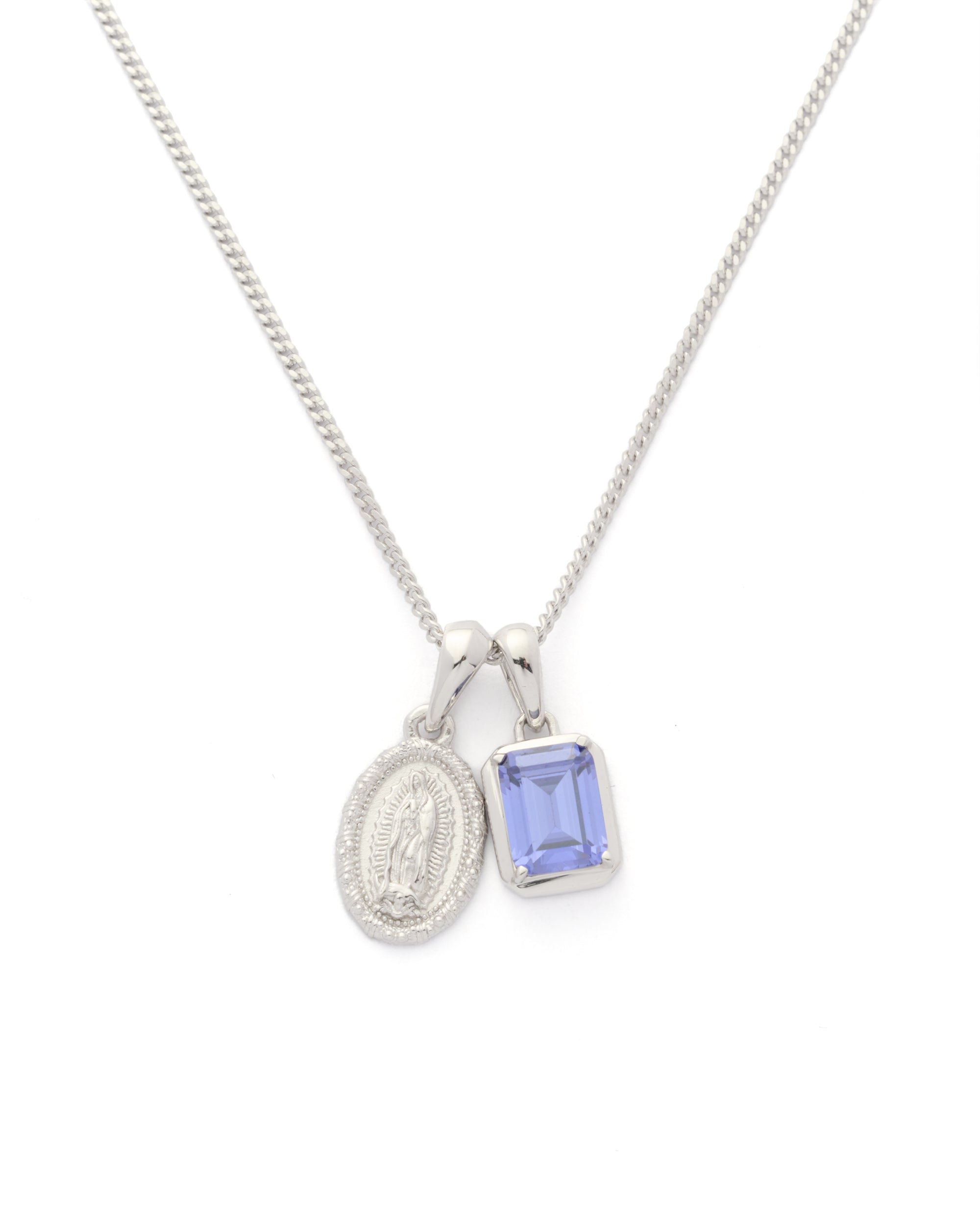 Mini Guadalupe x Sapphire stone stack - Silver