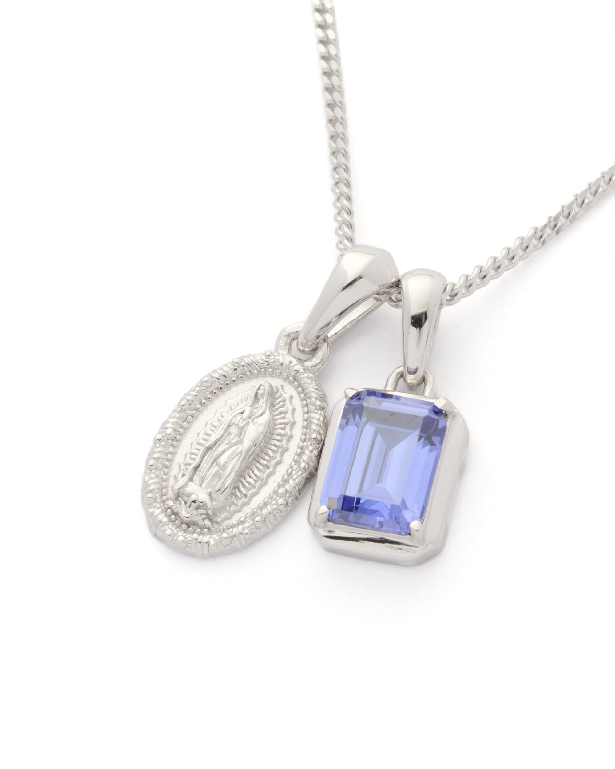 Mini Guadalupe x Sapphire stone stack - Silver