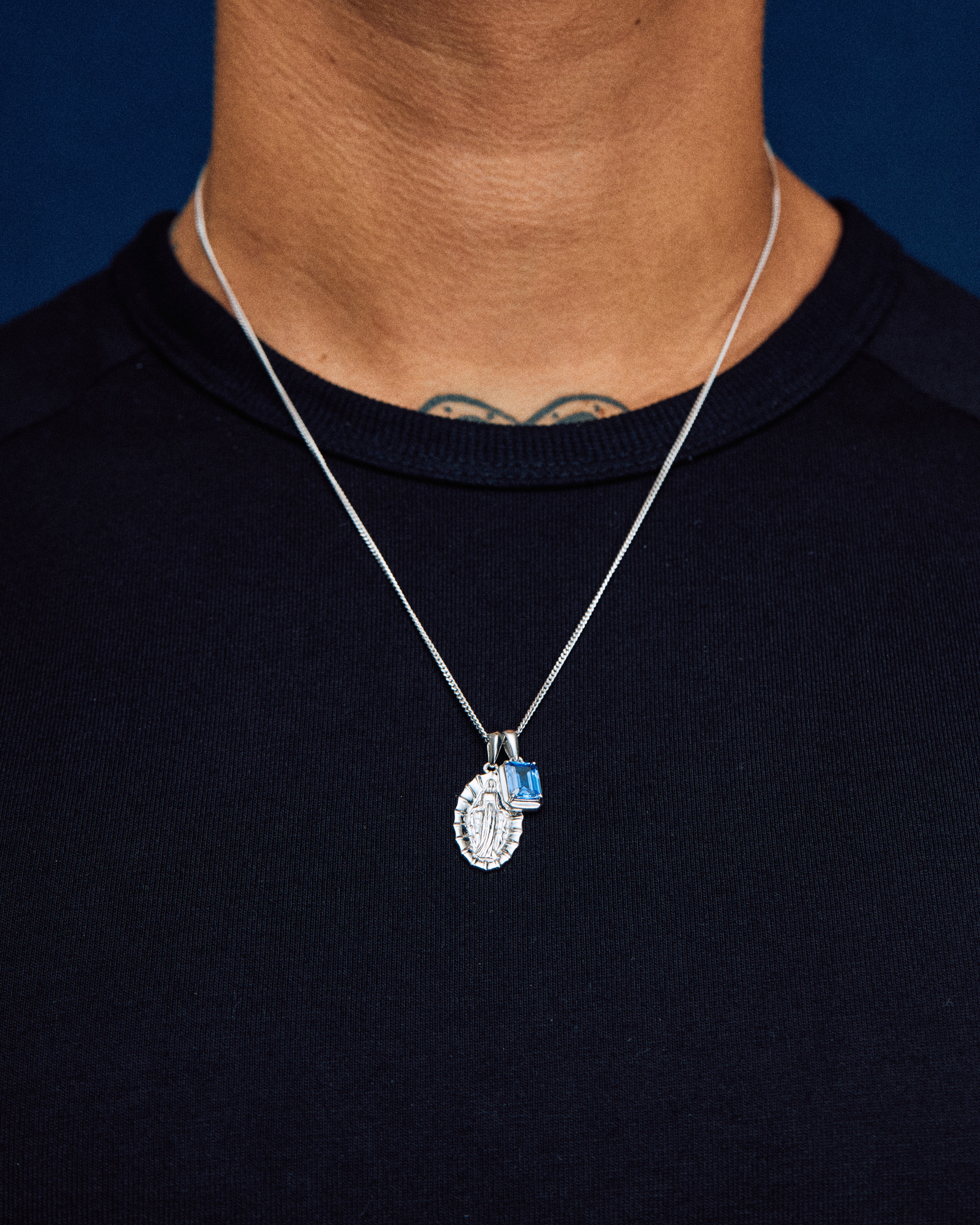 Our Lady of Guadalupe x Sapphire stone stack - Silver