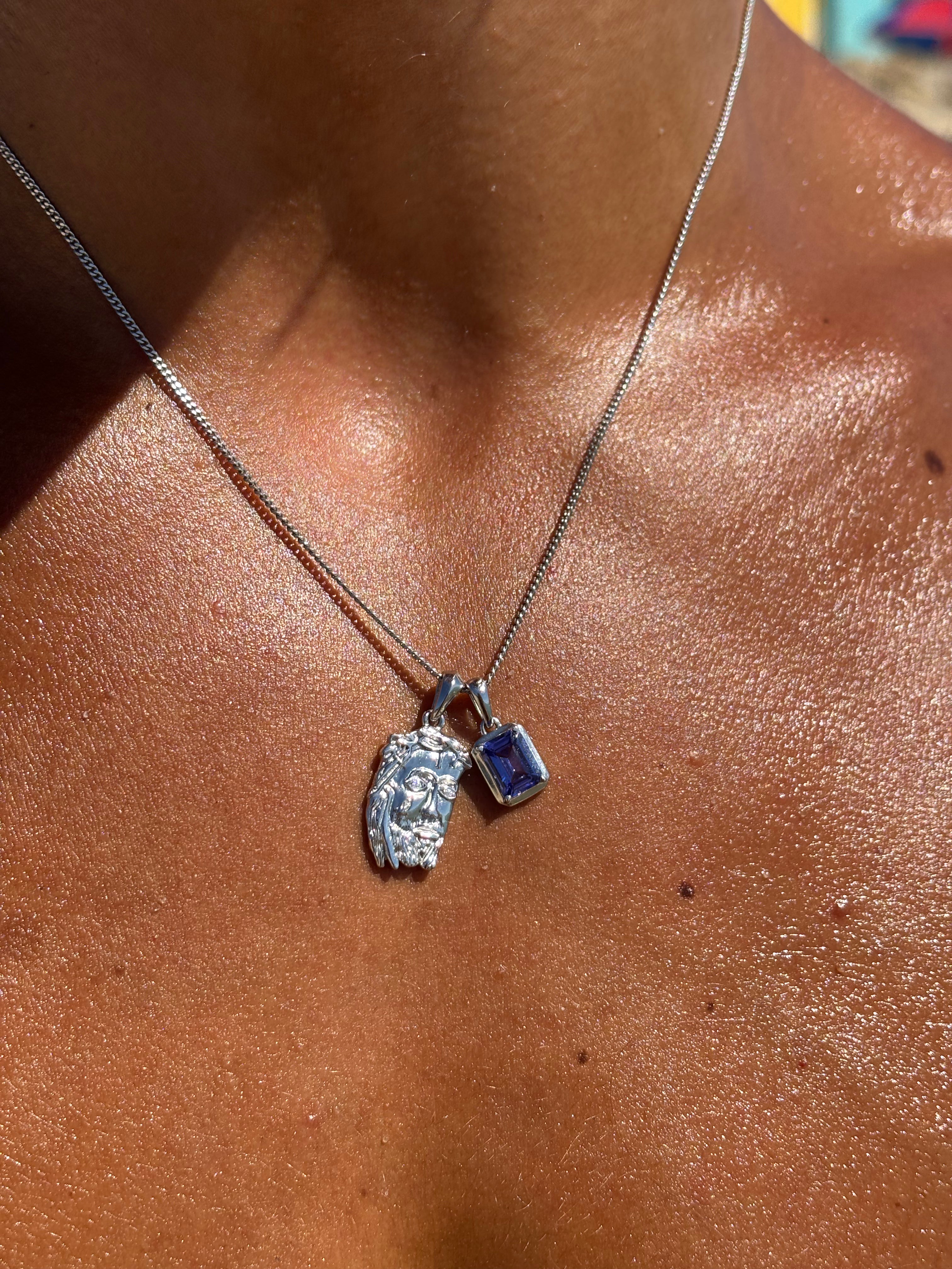 Tearing Jesus Piece x Sapphire stone stack - Silver