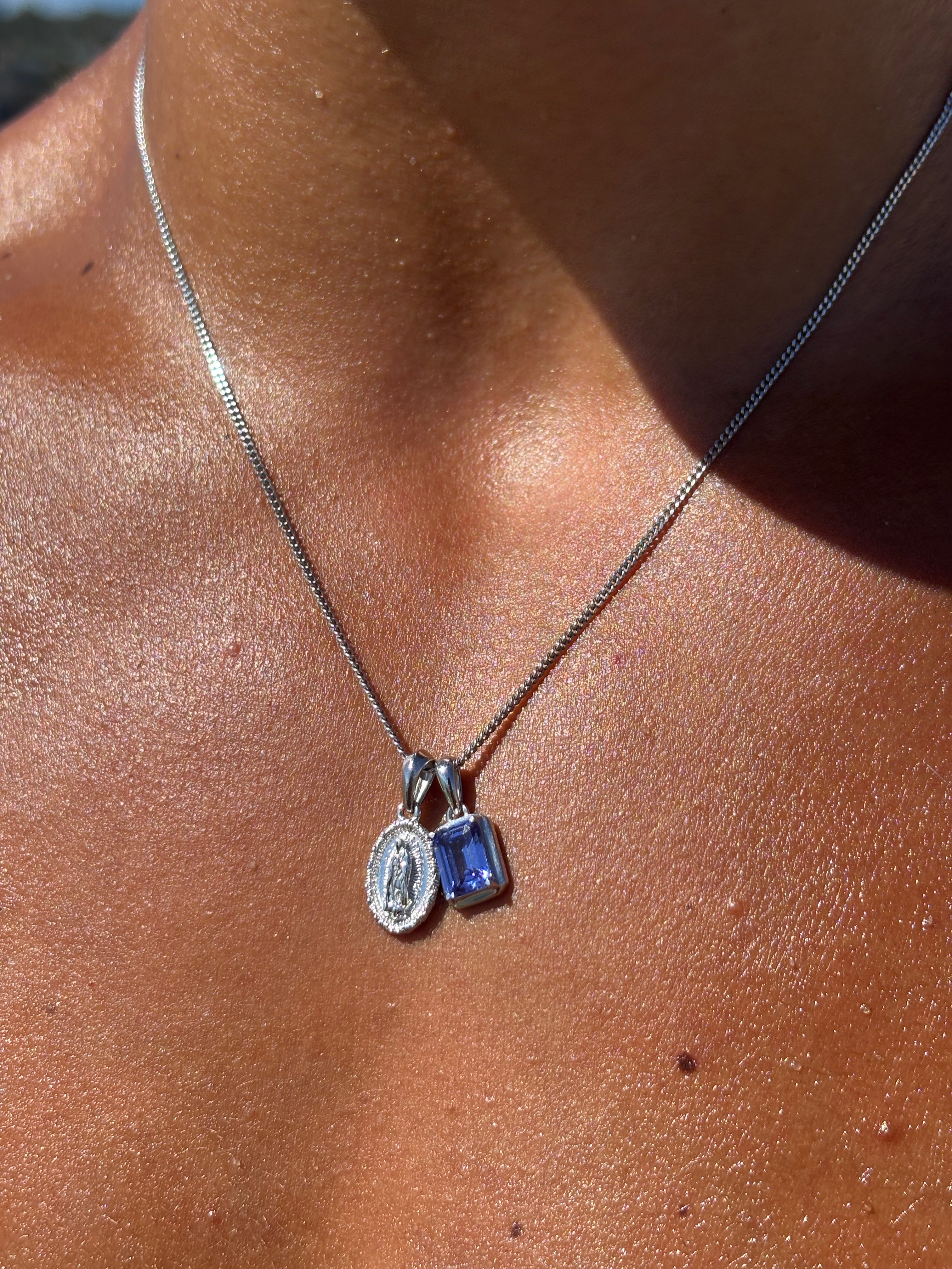 Mini Guadalupe x Sapphire stone stack - Silver (Pre order)