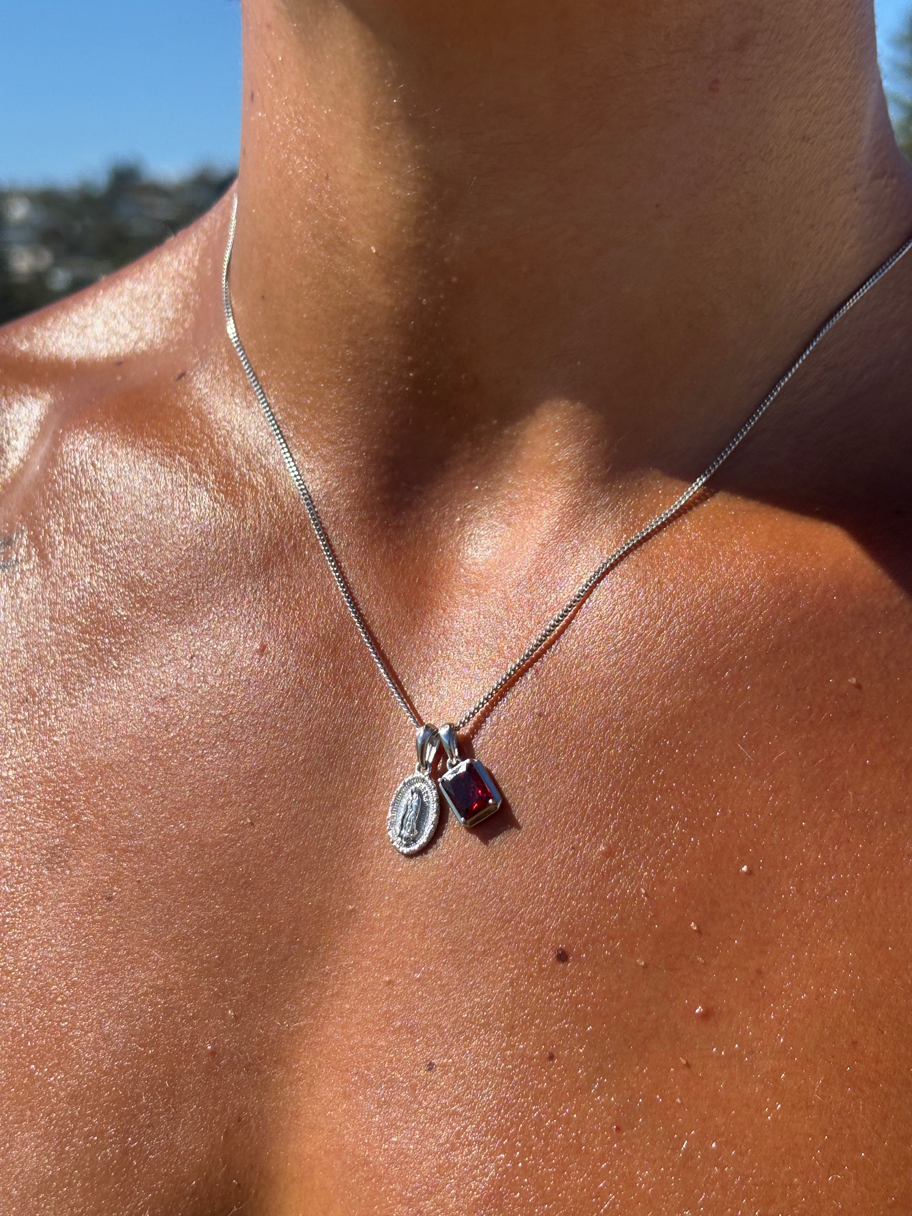 Mini Gaudalupe x Lisbon red stone stack - Silver