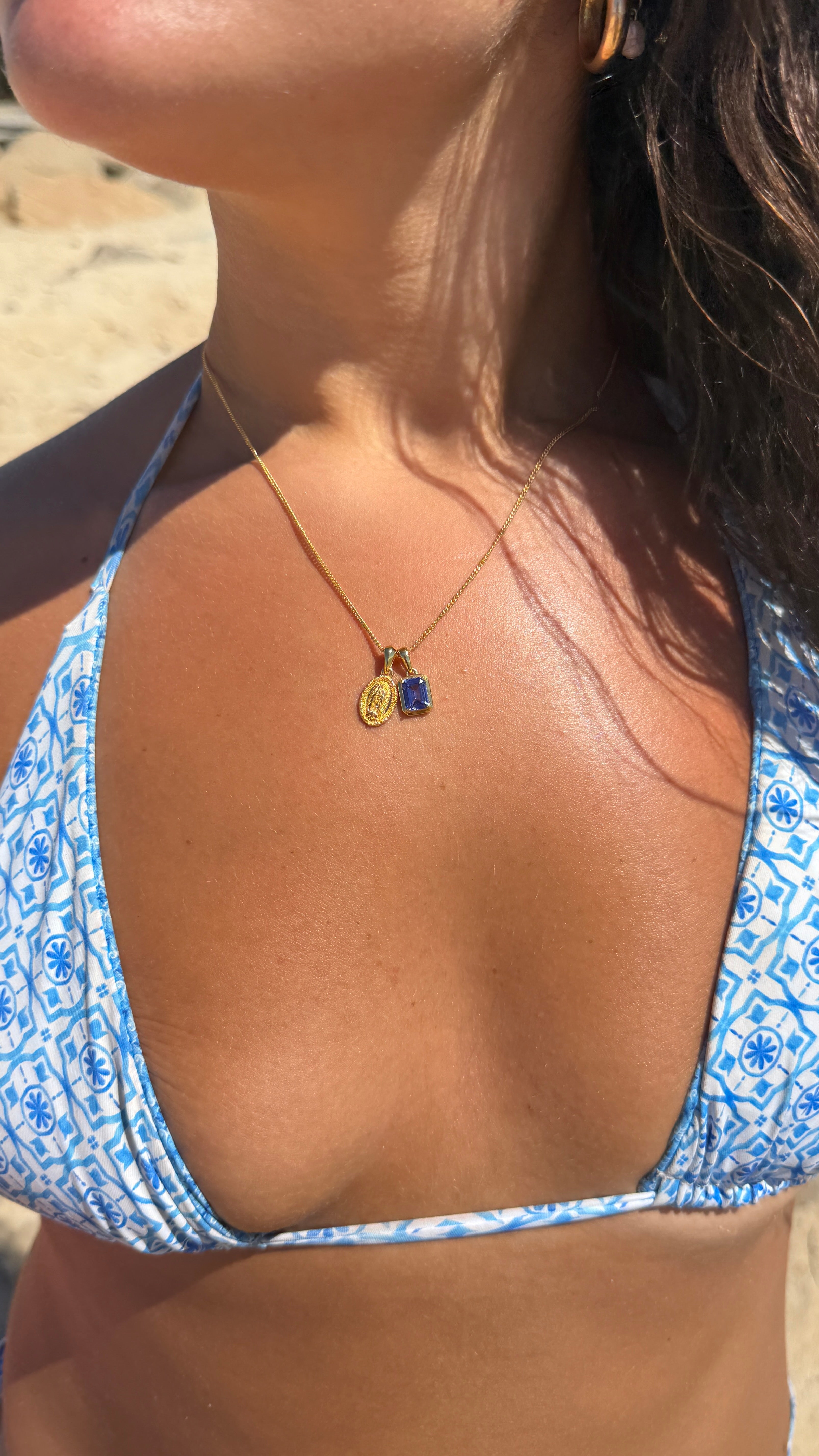 Mini Guadalupe x Sapphire stone stack - Gold