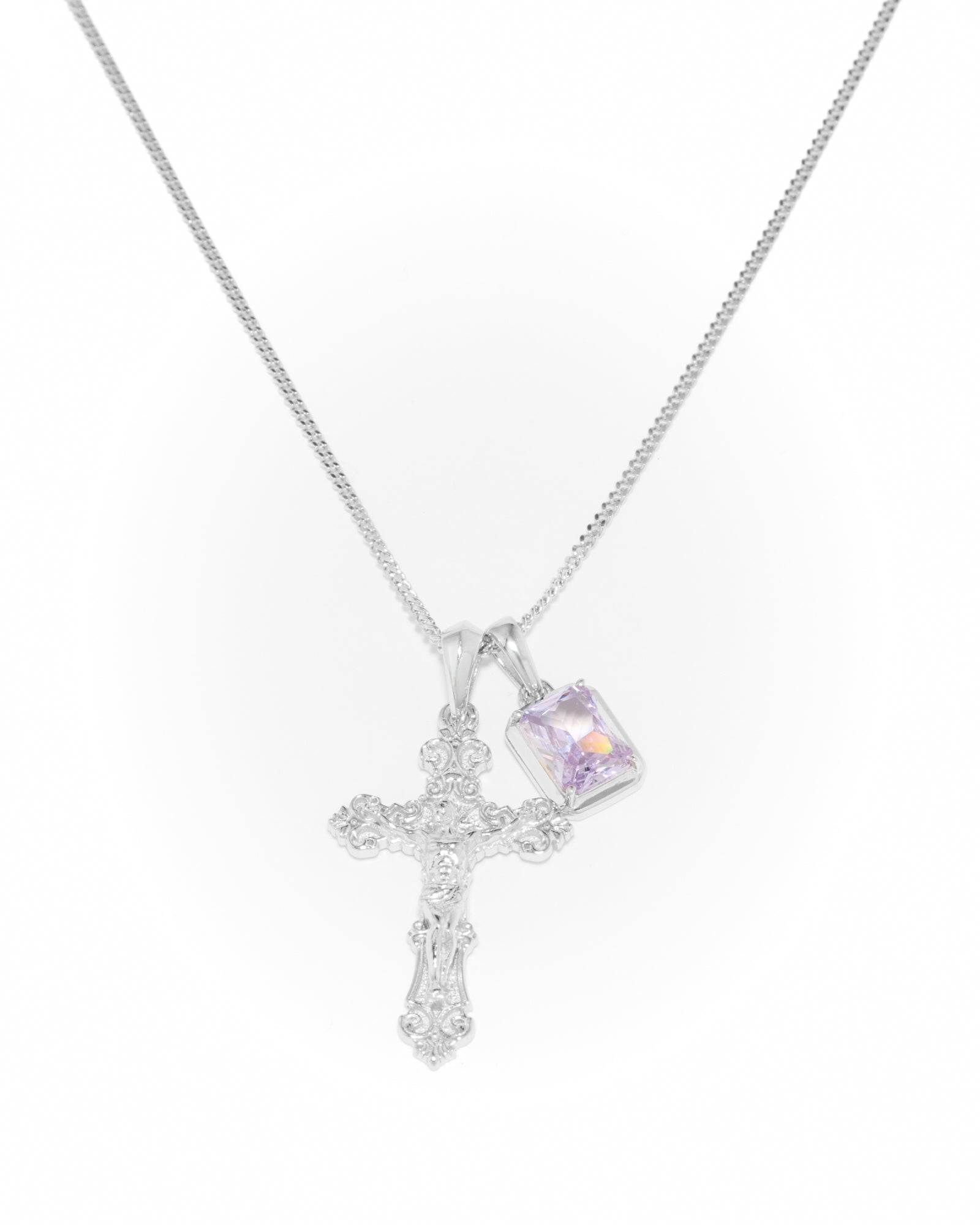 Motif crucifix x Lavender stone stack - Silver (Pre order)
