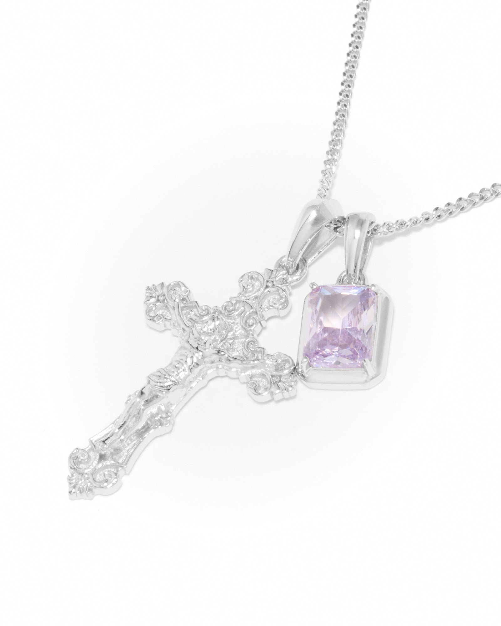 Motif crucifix x Lavender stone stack - Silver (Pre order)