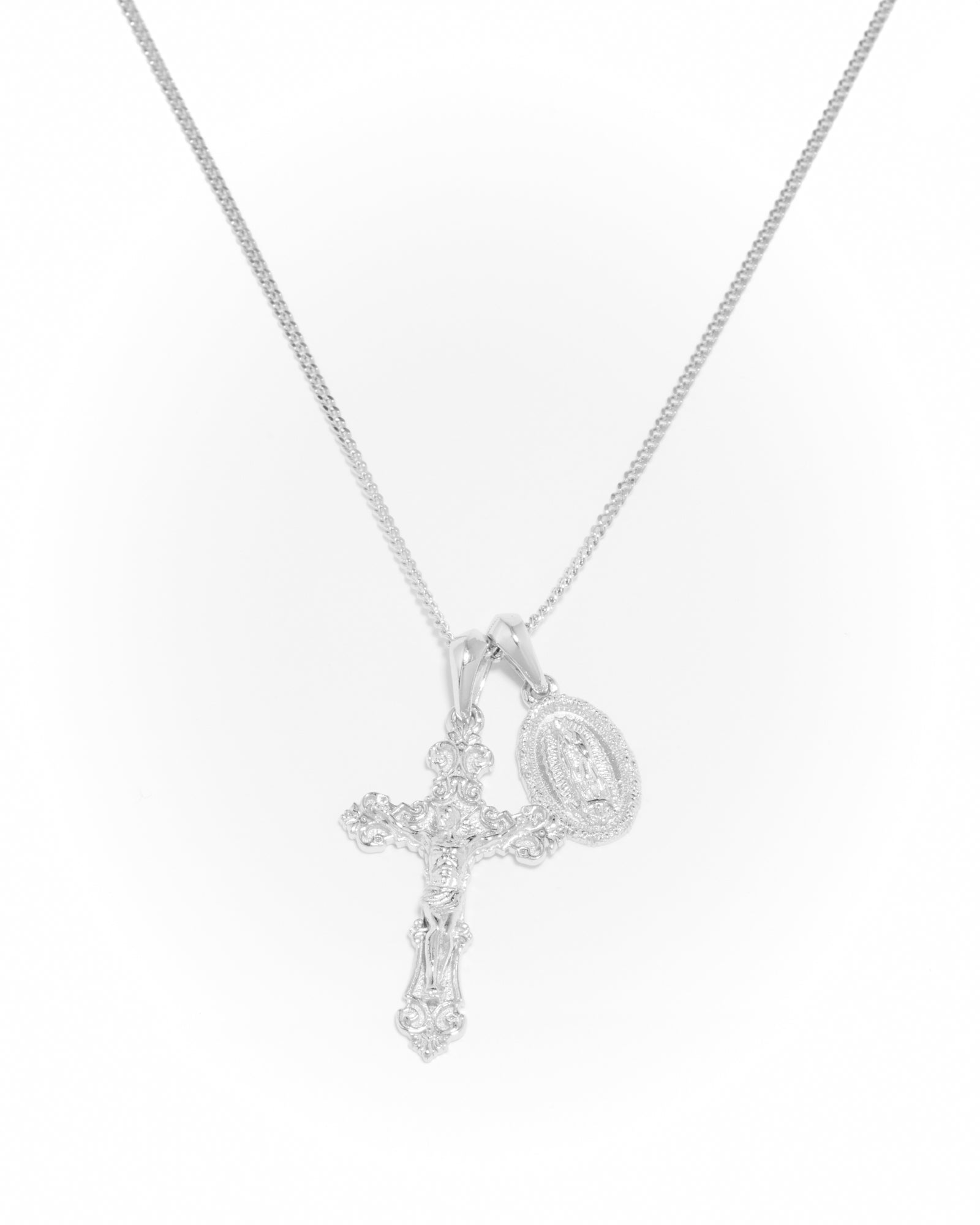 Motif crucifix x Mini Guadalupe pendant stack - Silver (Pre order)