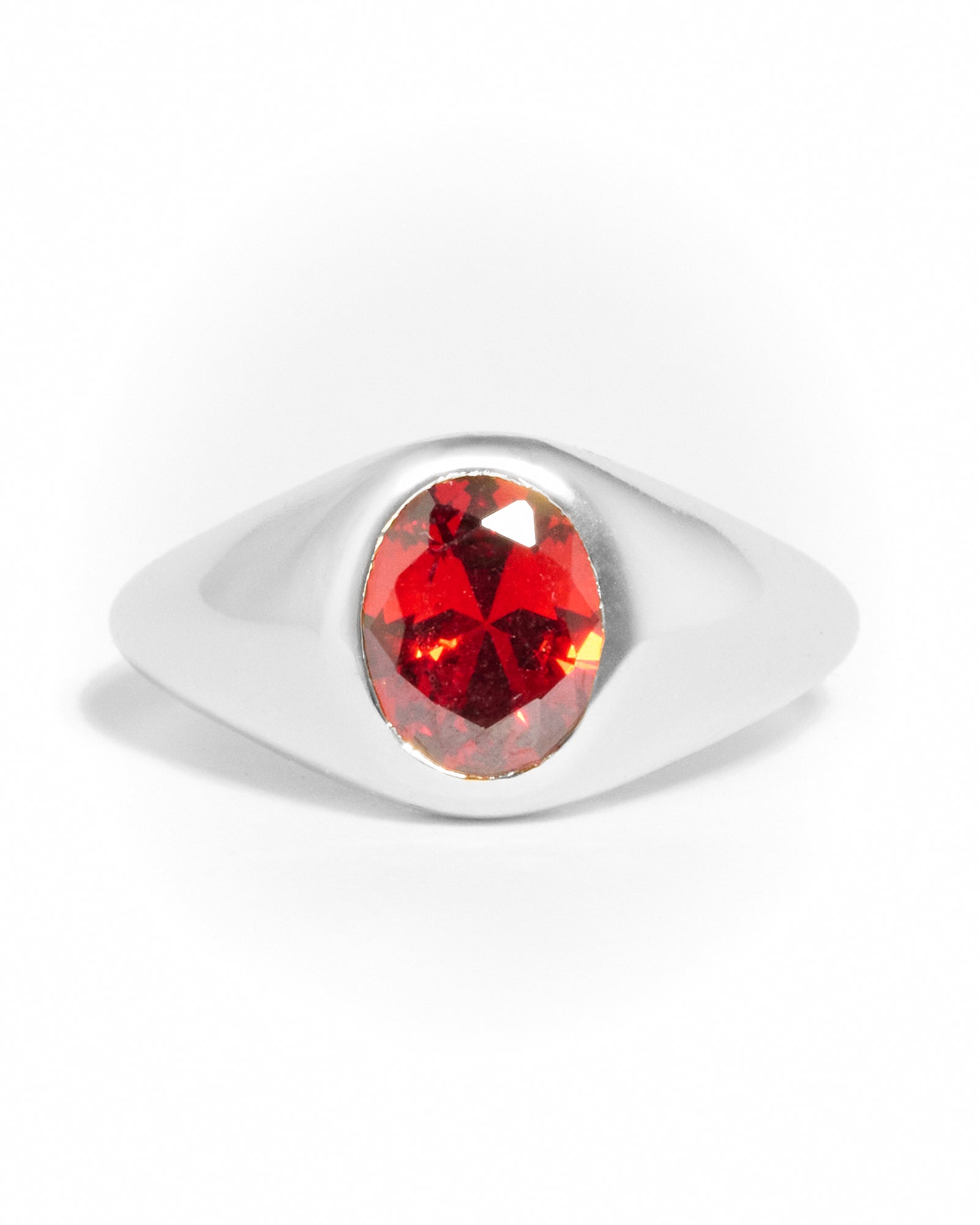 Lisbon red stone signet ring - Silver