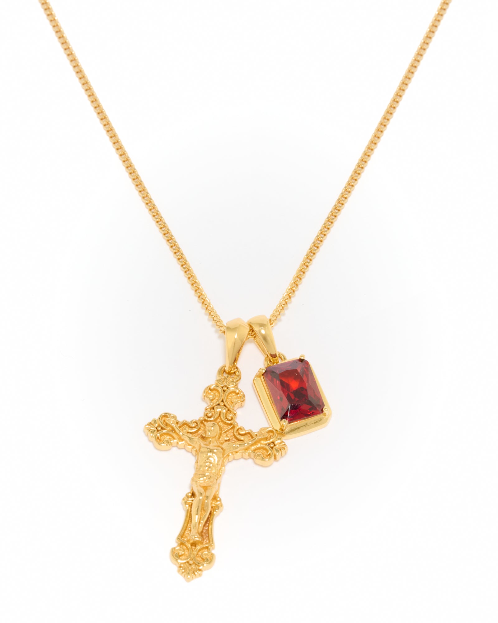 Motif crucifix x Lisbon red stone stack - Gold (Pre order)