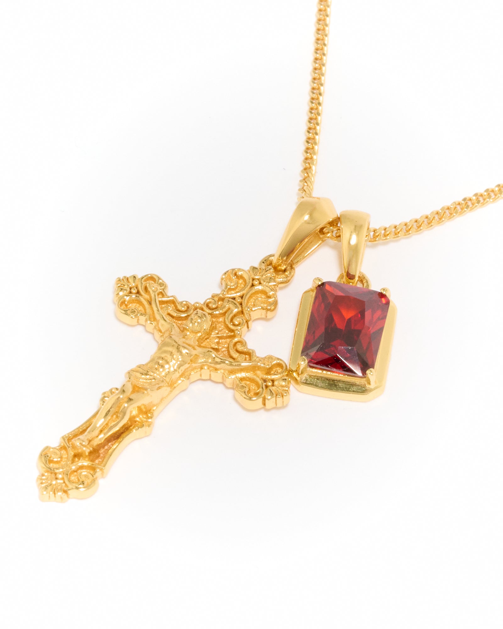 Motif crucifix x Lisbon red stone stack - Gold (Pre order)