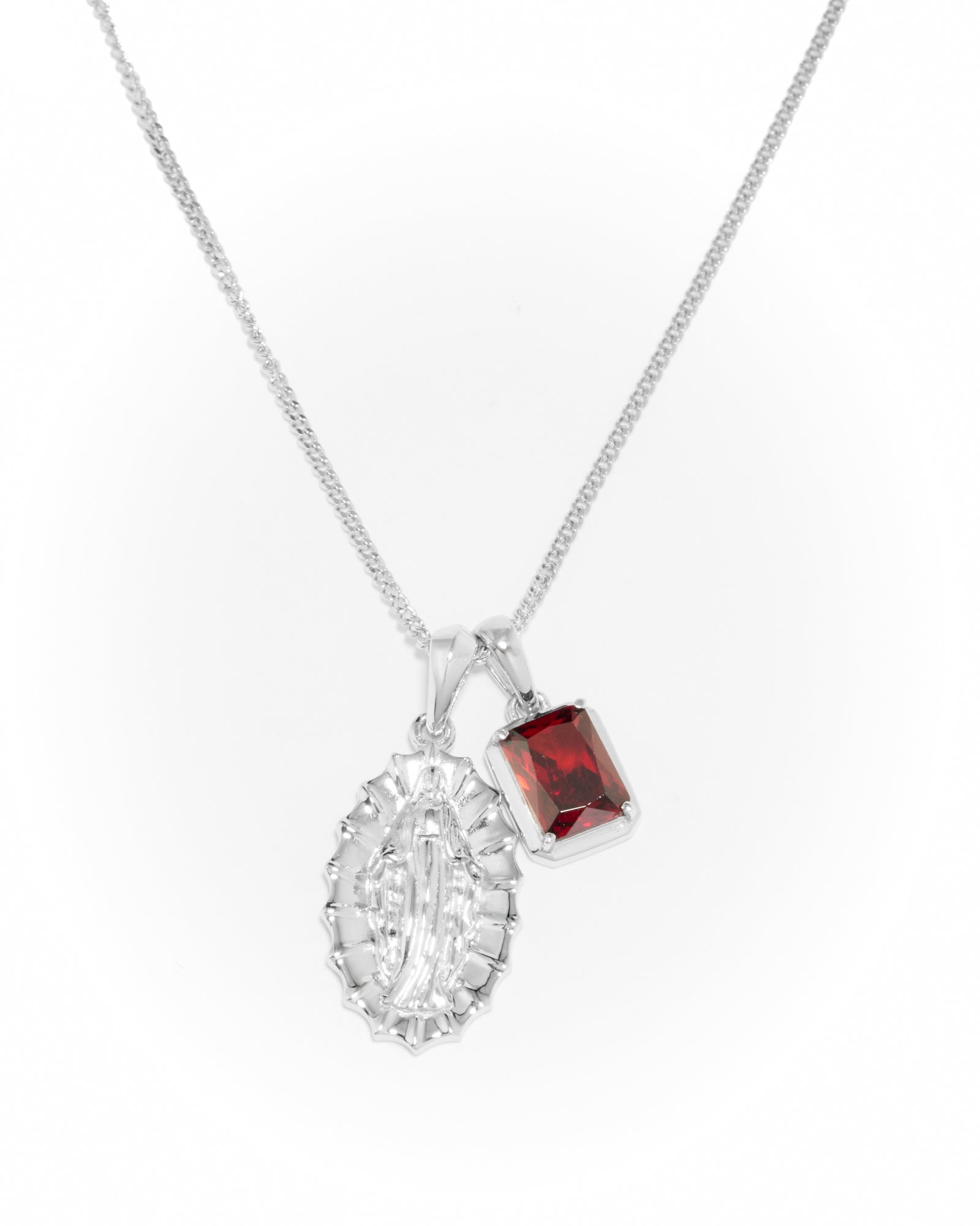Our Lady of Guadalupe x  Lisbon red stone stack - Silver