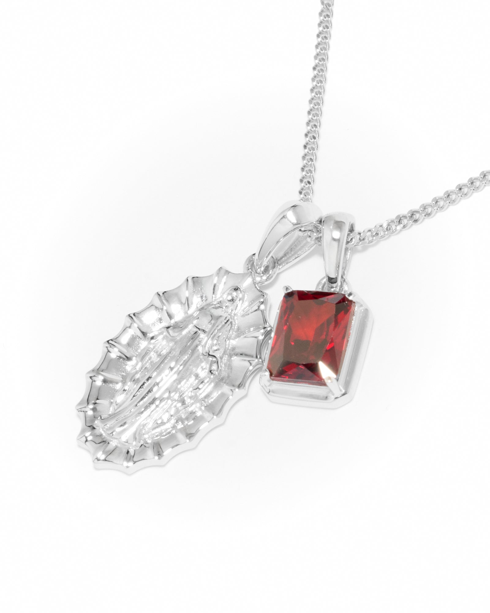 Our Lady of Guadalupe x  Lisbon red stone stack - Silver