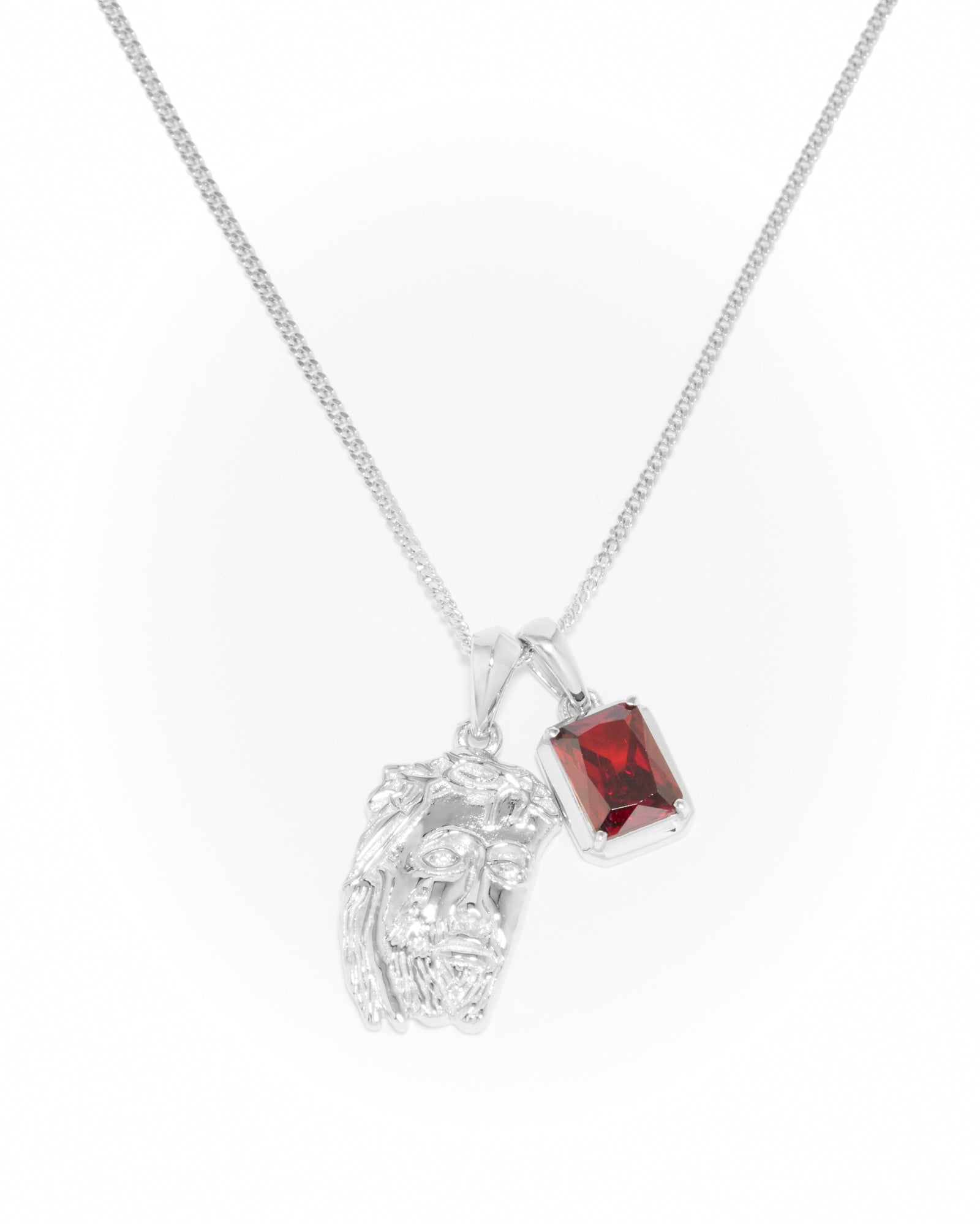 Tearing Jesus Piece x Lisbon red stone stack - Silver