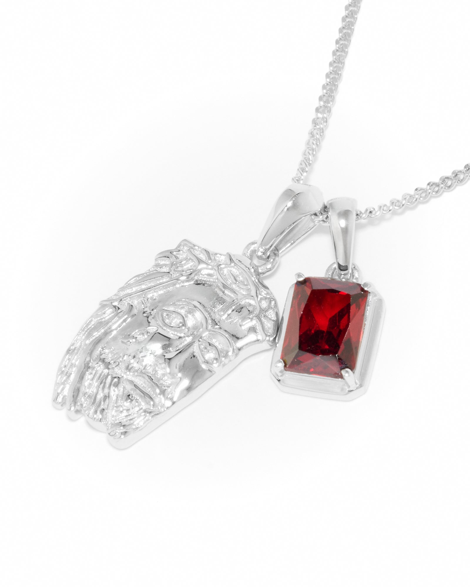 Tearing Jesus Piece x Lisbon red stone stack - Silver