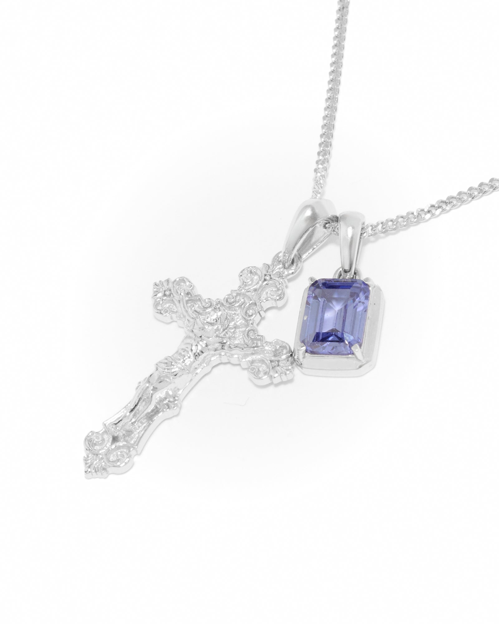 Motif crucifix x Sapphire stone stack - Silver (Pre order)