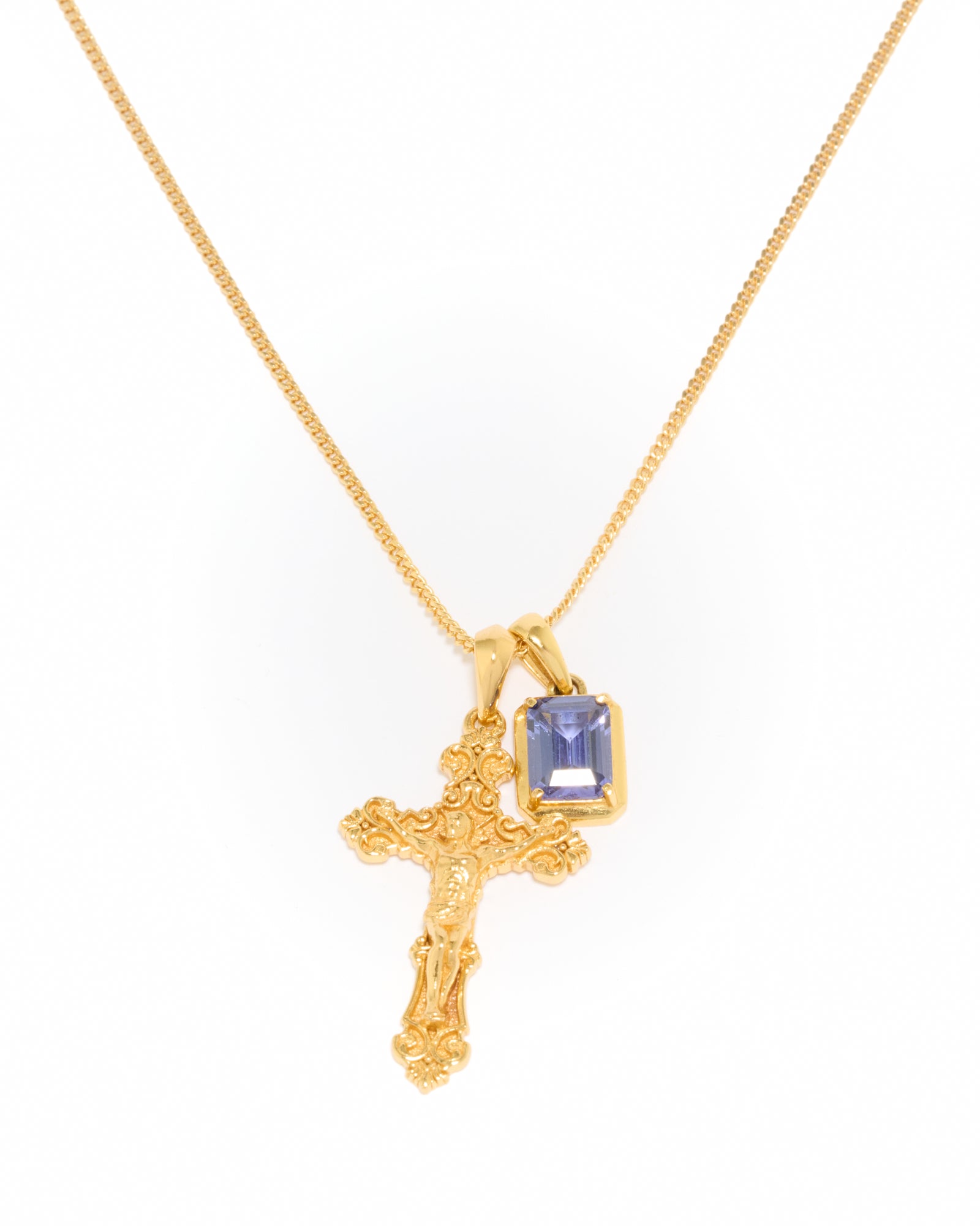 Motif crucifix x Sapphire stone stack - Gold