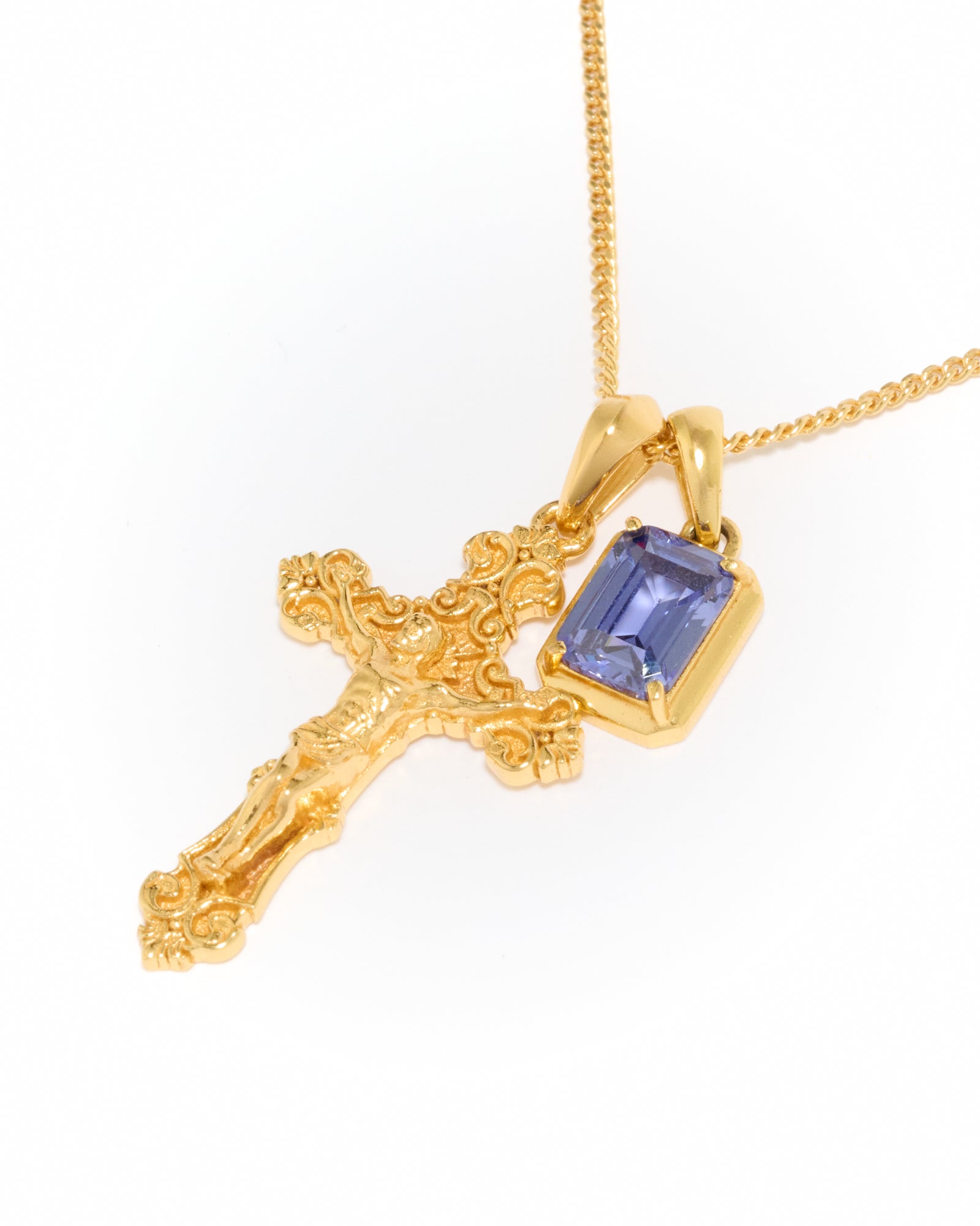Motif crucifix x Sapphire stone stack - Gold (Pre order)