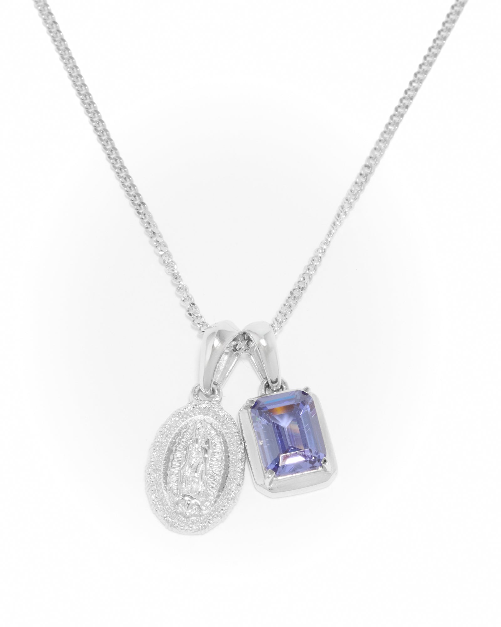 Mini Guadalupe x Sapphire stone stack - Silver