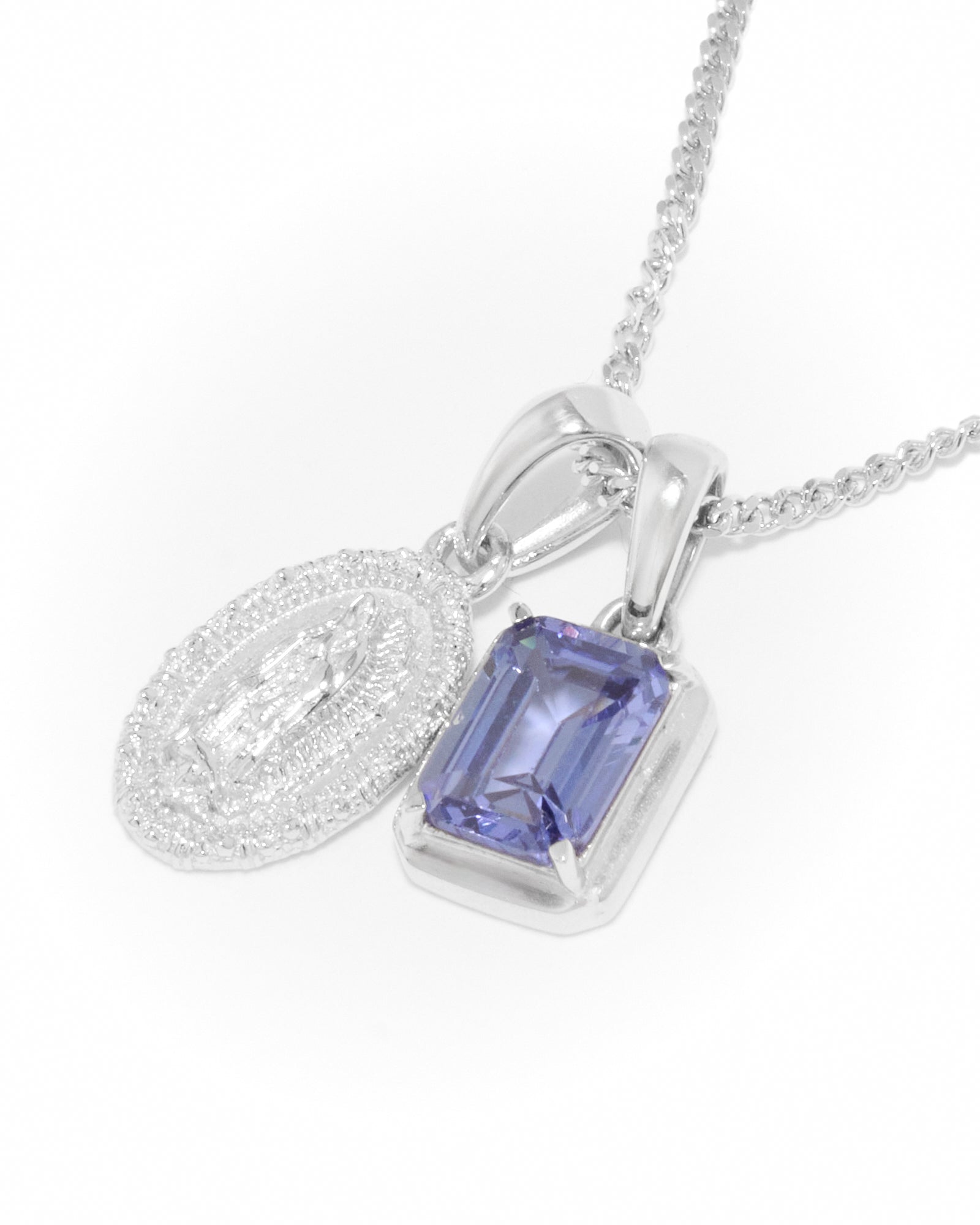 Mini Guadalupe x Sapphire stone stack - Silver (Pre order)