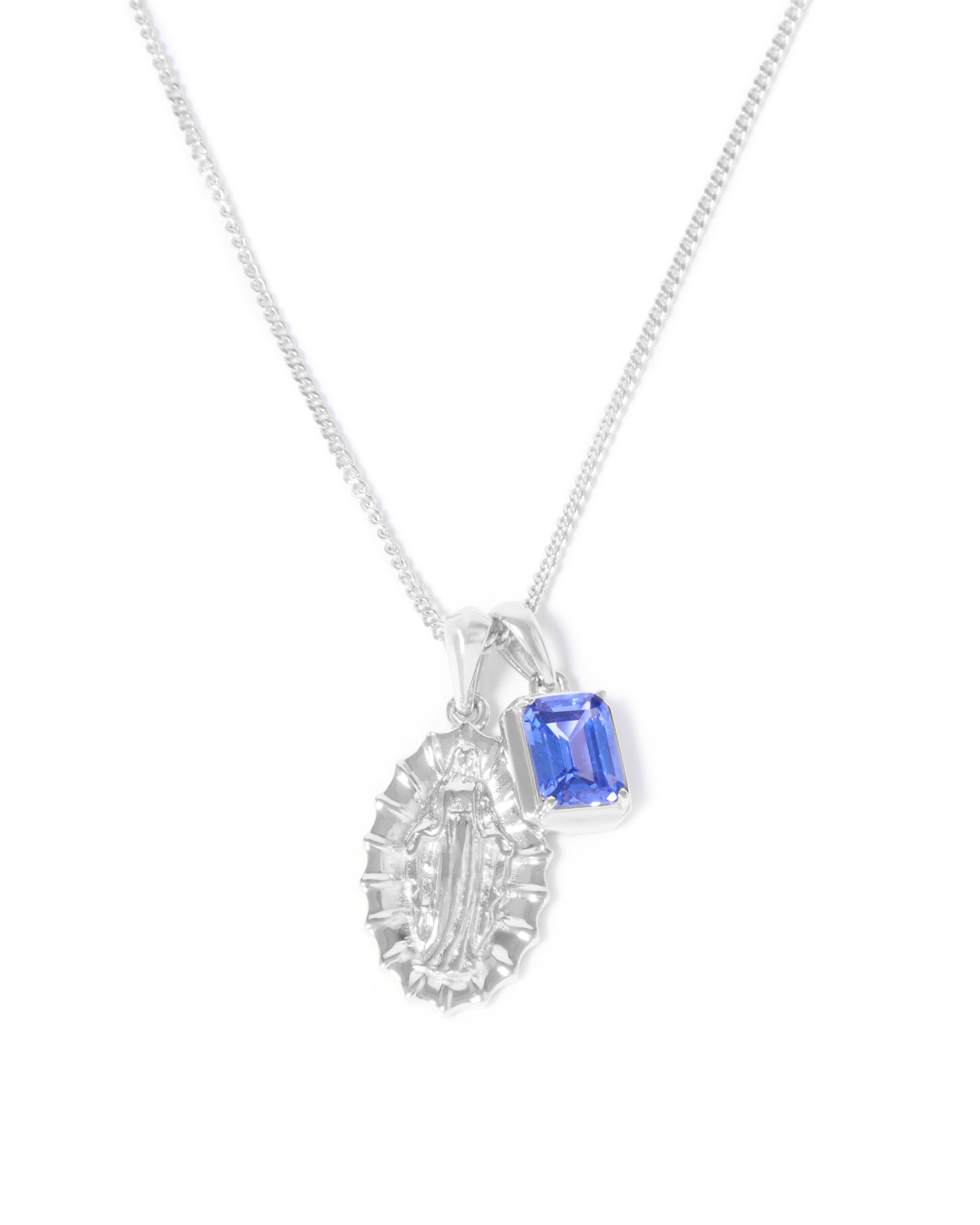 Our Lady of Guadalupe x Sapphire stone stack - Silver (Pre order)