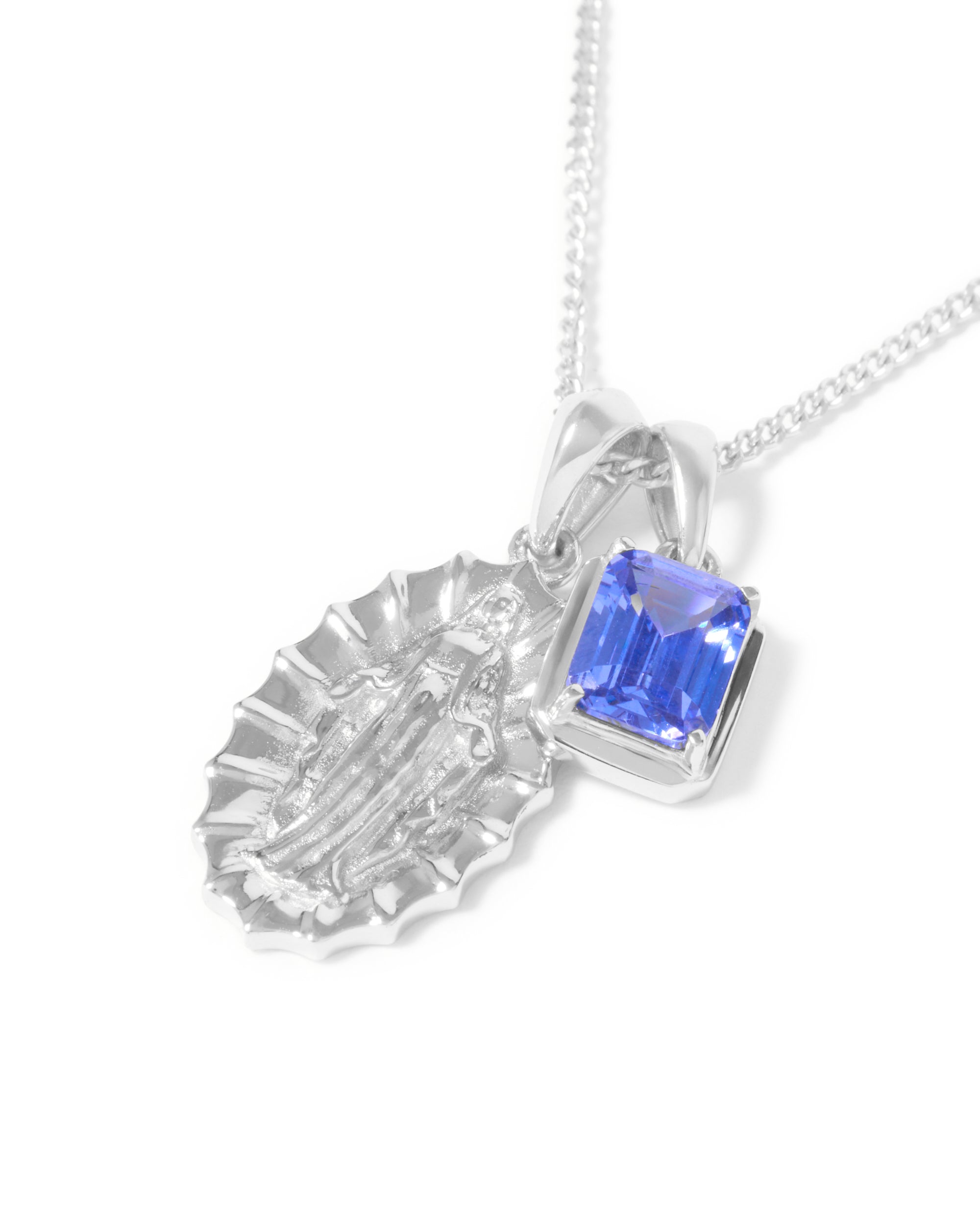 Our Lady of Guadalupe x Sapphire stone stack - Silver (Pre order)